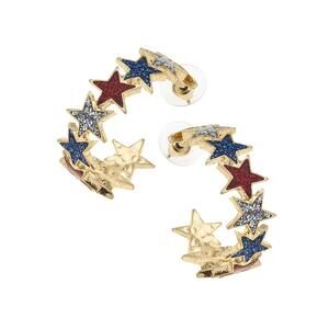 NEW CANVAS STYLE star spangled glitter hoop earrings in red/silver/blue
